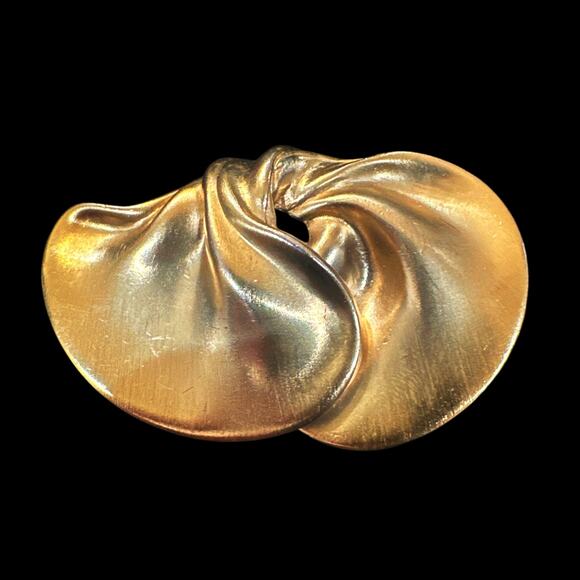 Vintage MCM Matte Gold Knot Bow Pin Brooch & Clip Earring Set Mid Century - Picture 3 of 4